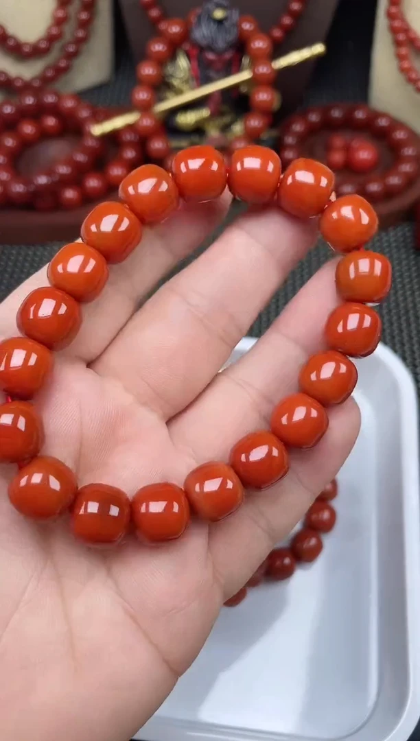 未镶嵌南红玛瑙珠宝半成品11mm老型柿子红手串