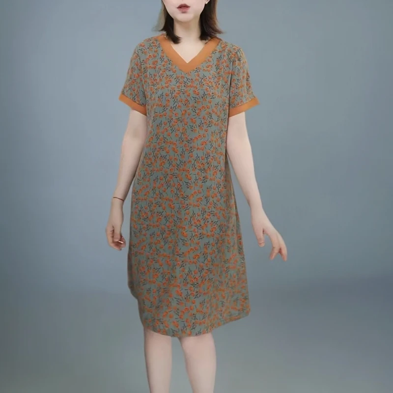 新款30124夏季正品新款V领隔热透气舒适遮肉短袖连衣裙