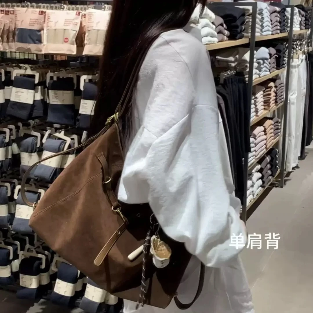 秋冬新款麂皮绒多功能背包大容量休闲单肩斜挎通勤托特包双肩背包