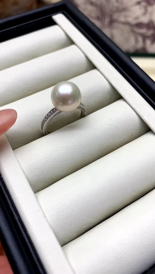 银S925镶嵌戒指淡水珍珠11-12mm