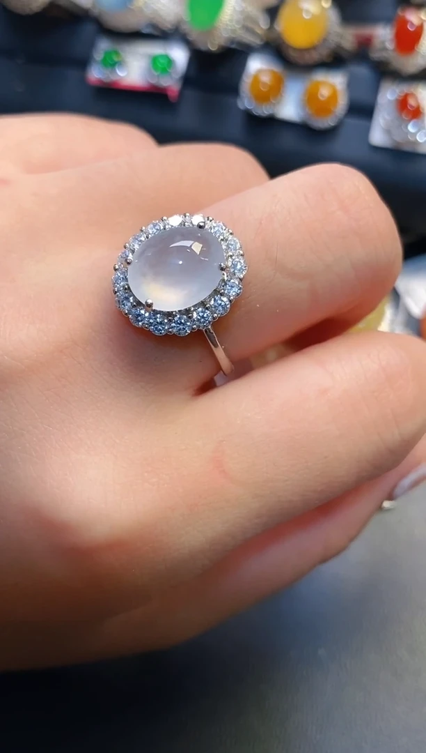 银S925镶嵌翡翠耳饰江*天然