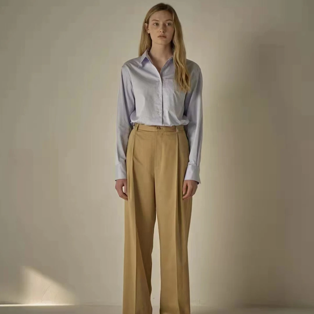 全新未使用  V翻领棉质简约纯色衬衫 蓝色棉 TP011327