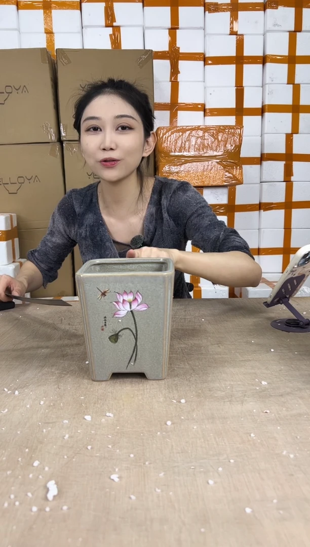 四方淡黄荷花中号14x16