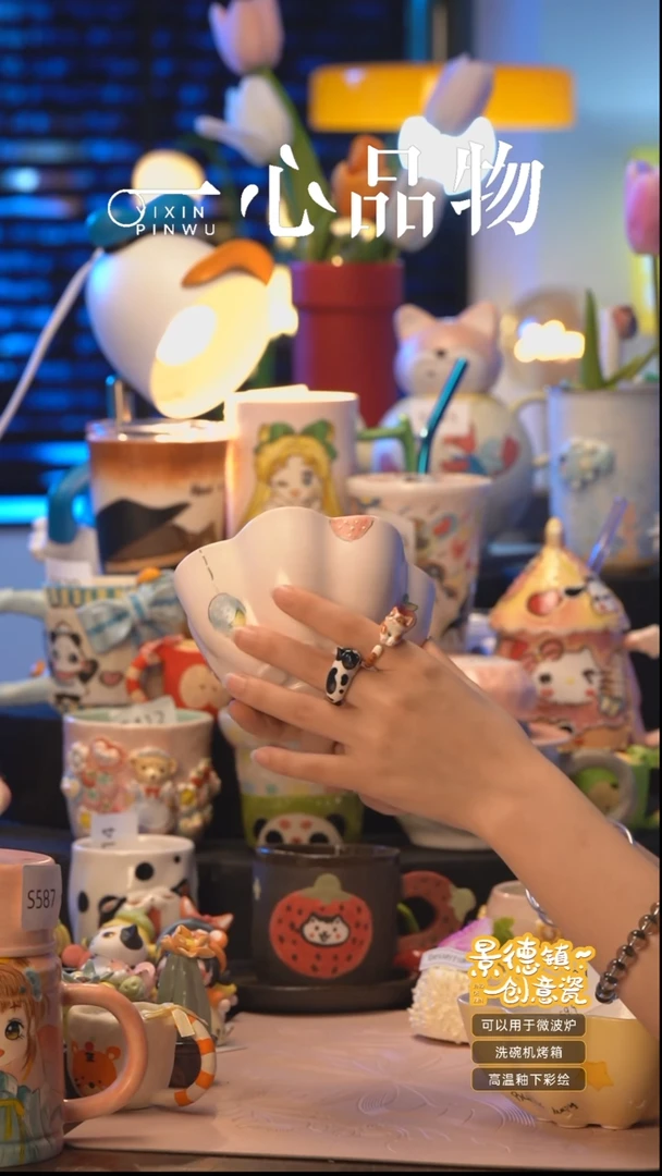 杯子S621景德镇手工手绘杯子摆件