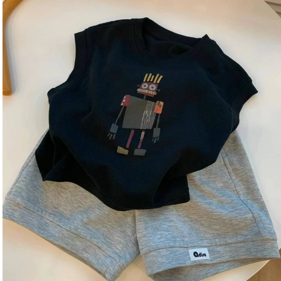 纯棉男童背心套装韩系2025夏季新款中小童儿童装上衣短裤两件套潮