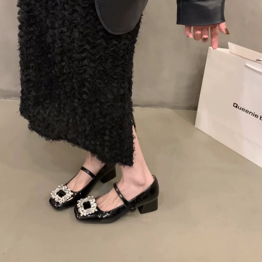 【601-800】显瘦方头韩版长款不过膝气质增高靴子女高跟瘦瘦靴