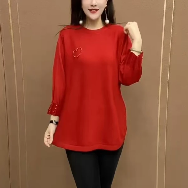 春秋新款宽松休闲百搭小衫气质减龄妈妈装针织衫时尚韩版纯色毛衣