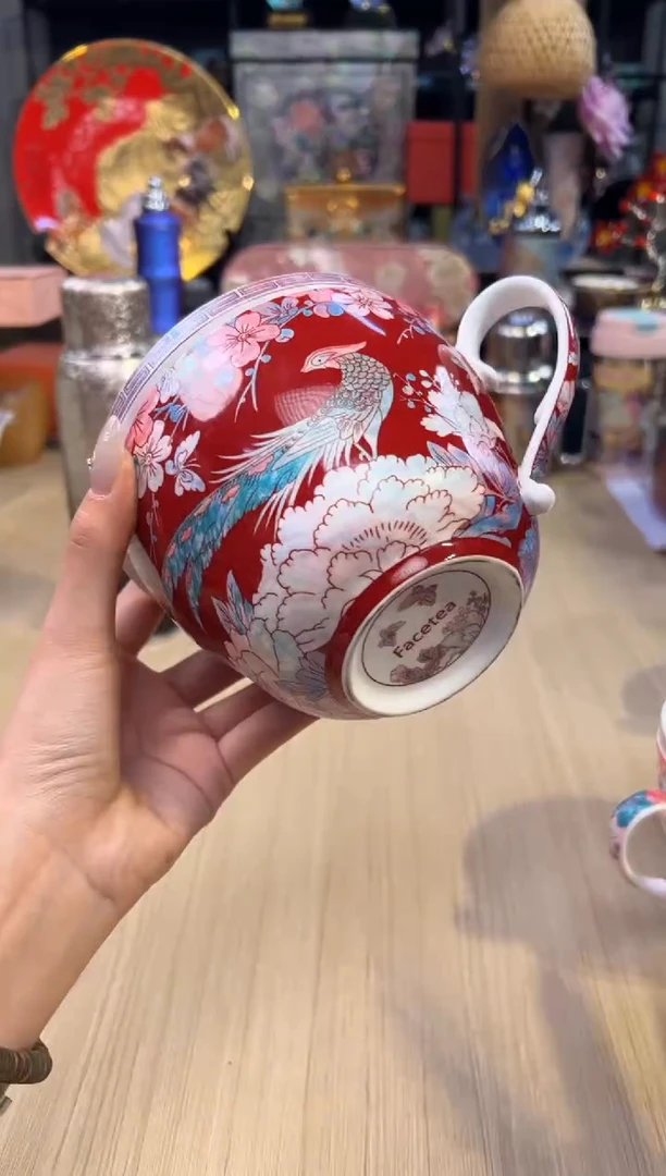 126灵羽和鸣带盖早餐杯-红色