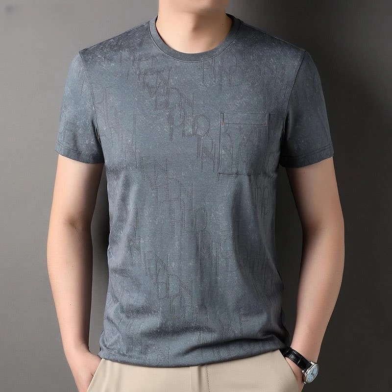 2025夏季短袖男t恤圆领潮流带口袋半袖体恤休闲宽松汗衫时尚T恤男