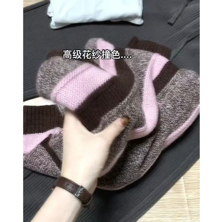 漂亮时髦撞色条纹毛衣女2025秋冬新款高级感软糯针织上衣