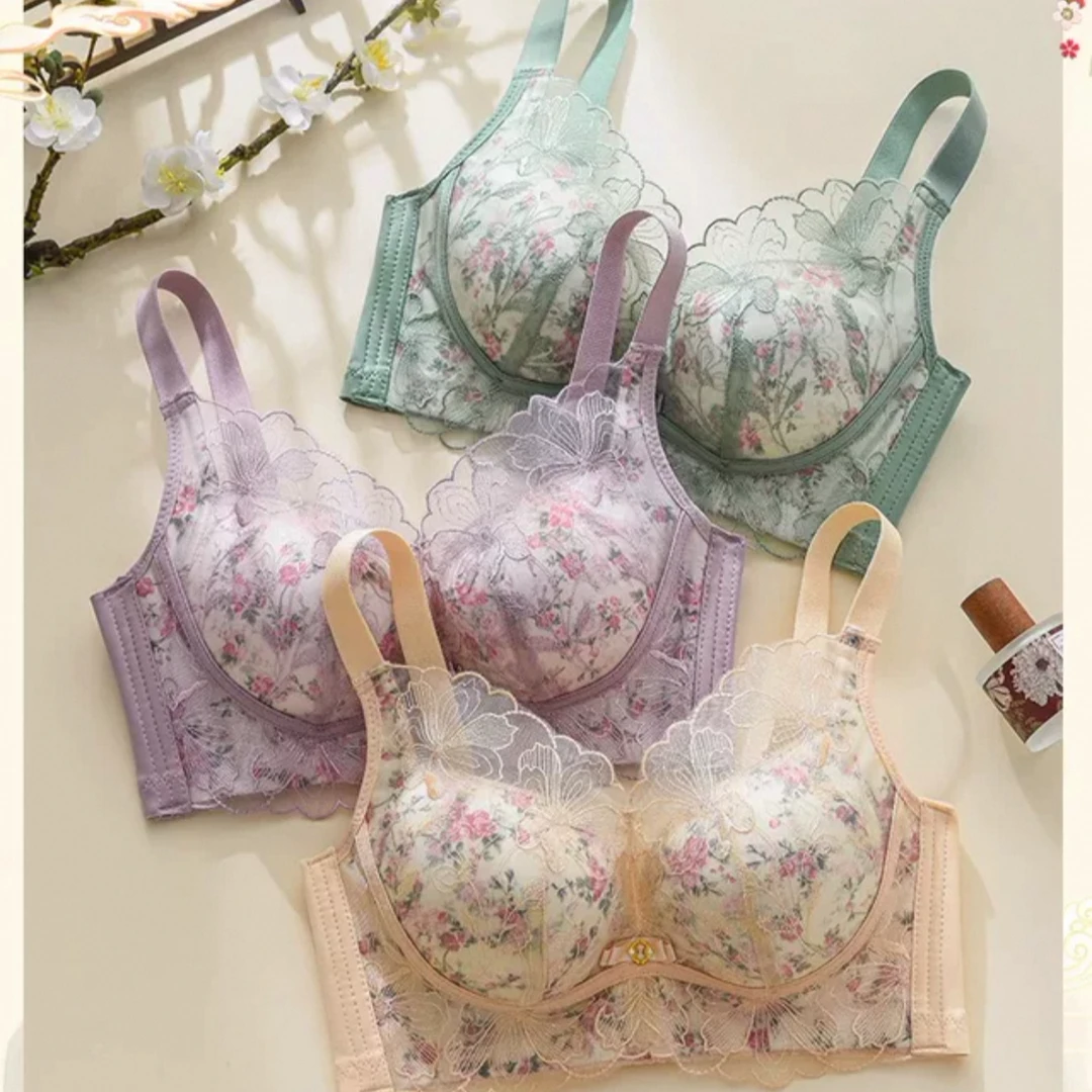 9981#小胸聚拢显大收副乳上托防下垂无钢圈文胸性感蕾丝内衣套装