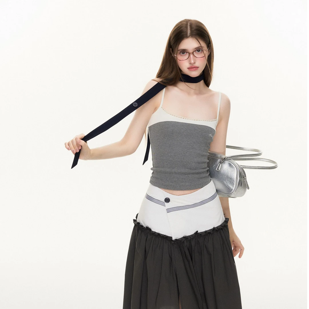 SPEAR YOUTH【林洁专属】“自由叠叠乐”撞色假两件背心蕾丝拼接吊带