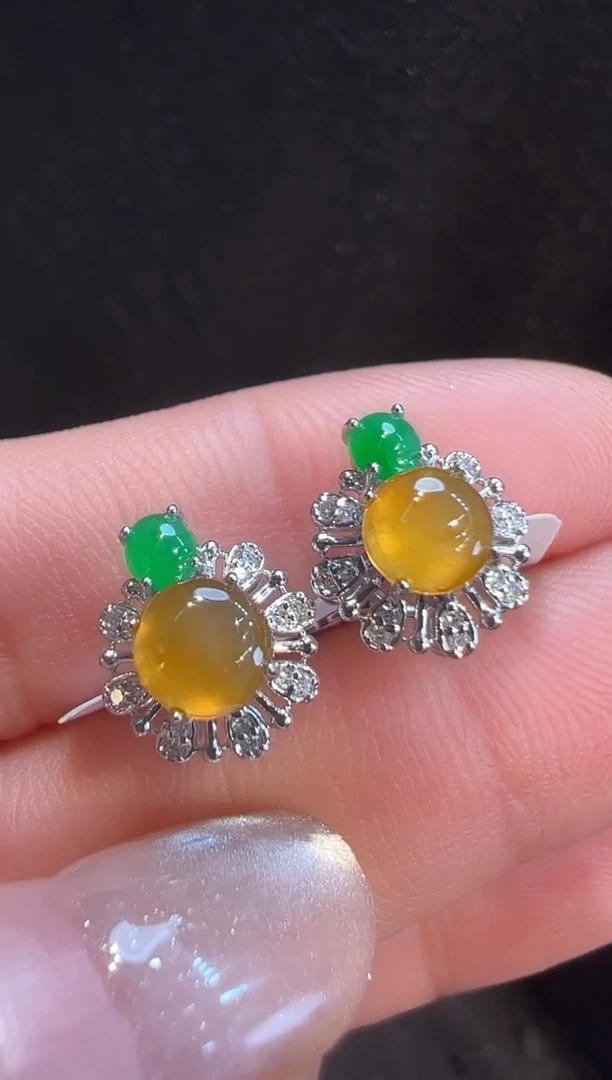 18K金镶嵌翡翠耳饰AL6耳钉