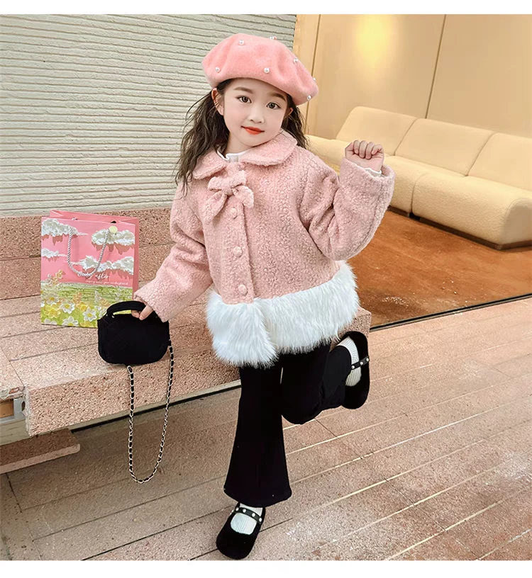 女童秋冬季夹棉外套洋气蝴蝶结保暖上衣