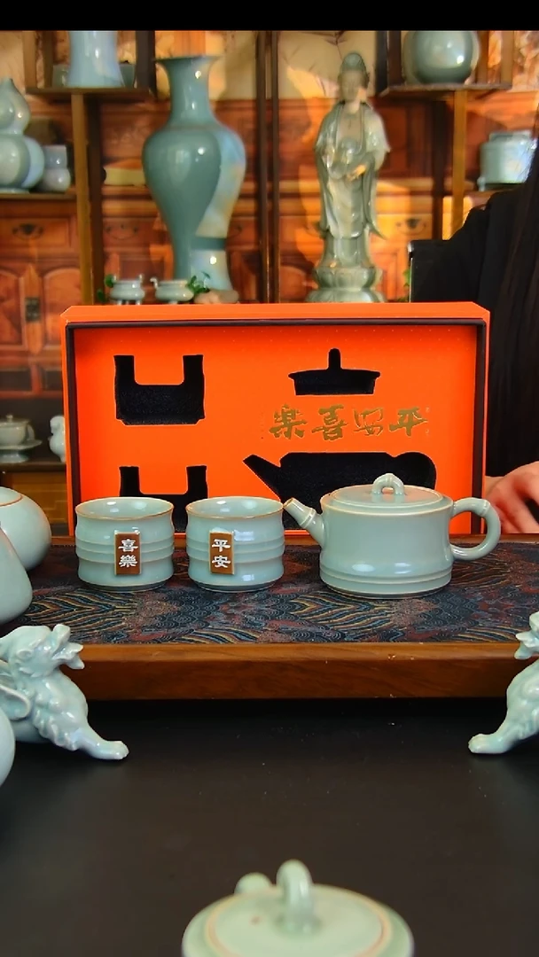 瓷片仿古釉竹节壶套装，一级品
