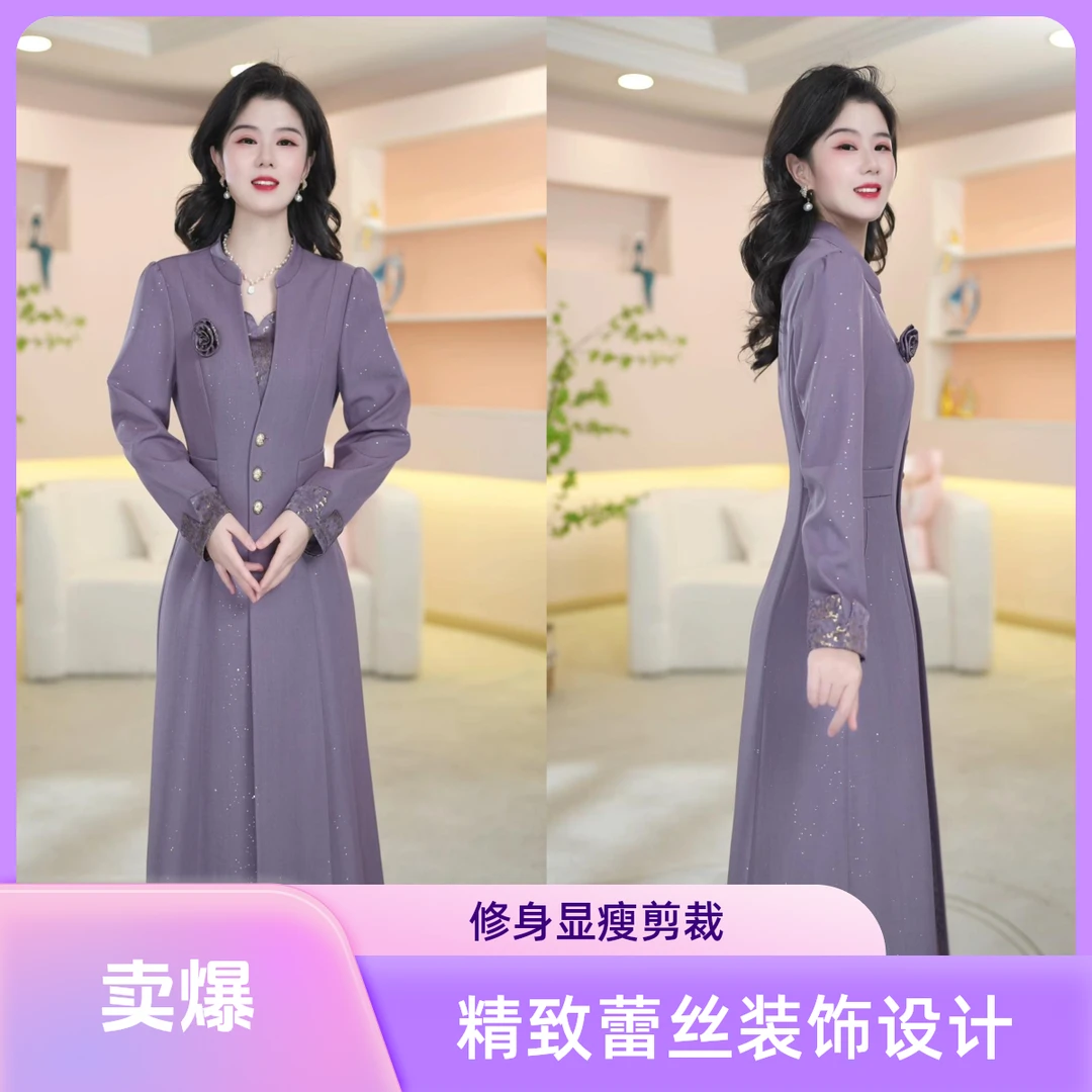 丹思俪2025秋季新款时尚遮肉显瘦显高显白气质百搭连衣裙8588