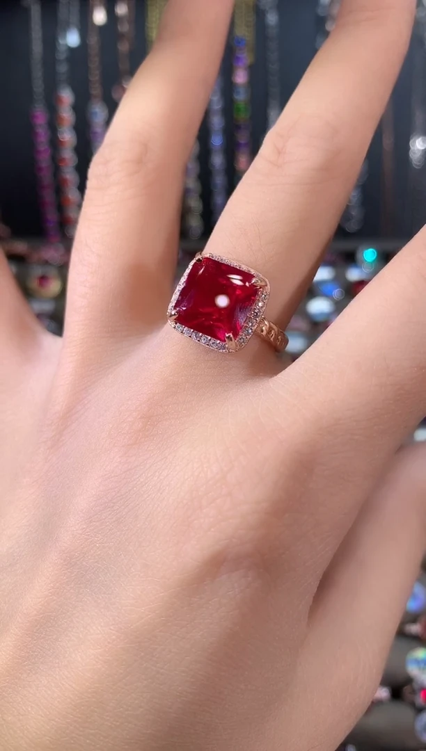 银S925镶嵌戒指红宝石10玫瑰金