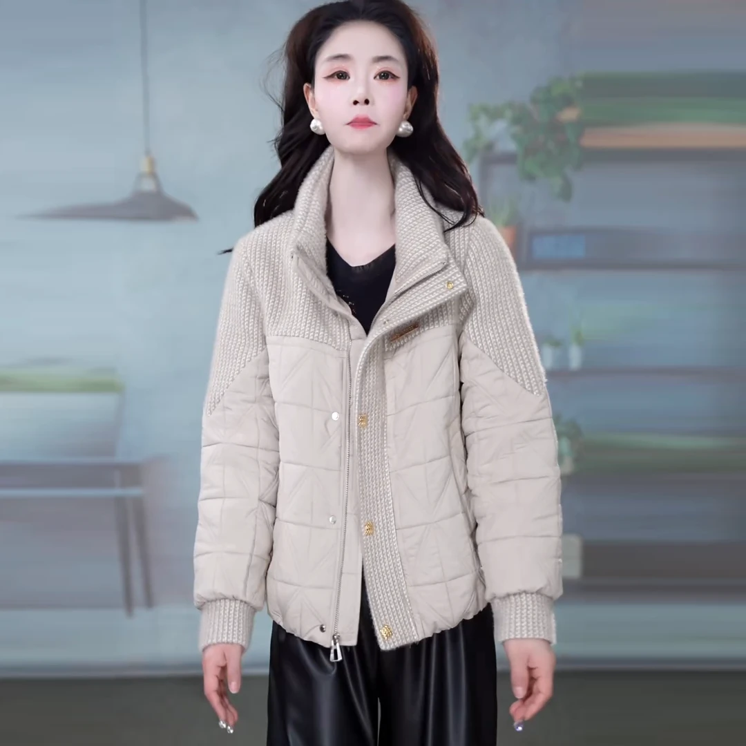 2025高级感小香风精致菱格拼接百搭减龄加厚棉服外套M-XL