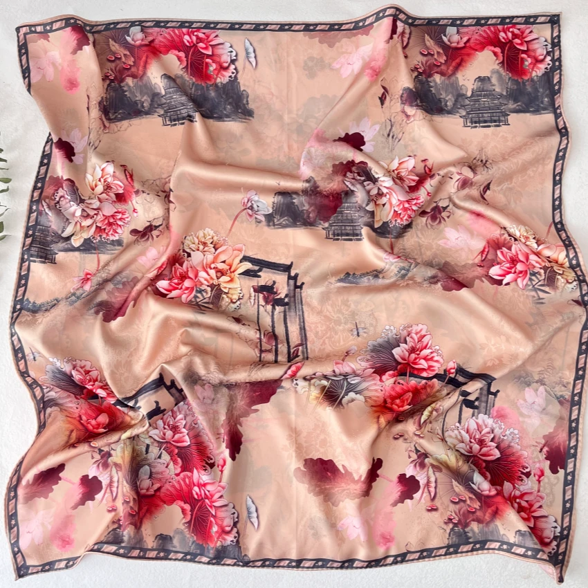 上海故事F08牡丹楼70方巾女士时尚轻奢围巾百搭