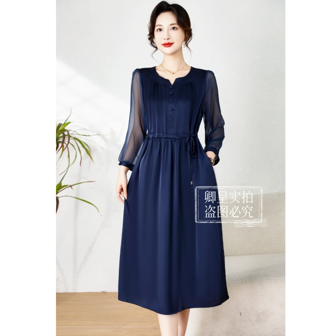 【原厂正品】Y1145欧根纱防晒袖连衣裙A字版中长裙时尚夏天裙子