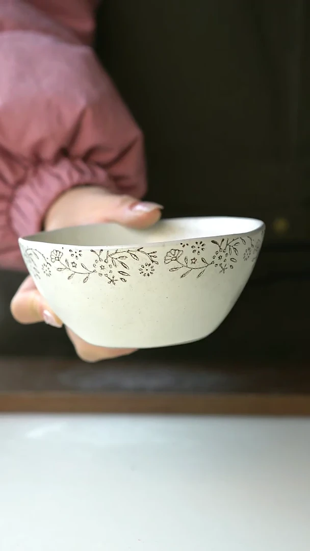 【闪购商品】陶瓷繁花棕色米饭碗@4-2@