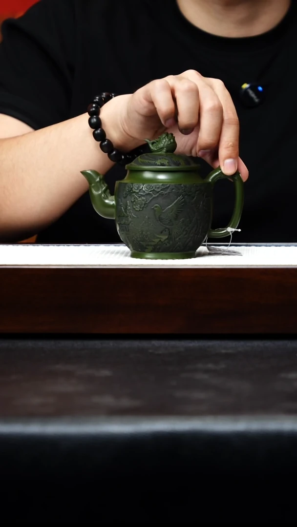 茶壶紫砂宜兴紫砂 宫灯 鱼跃龙门 绿泥 汪东升h360