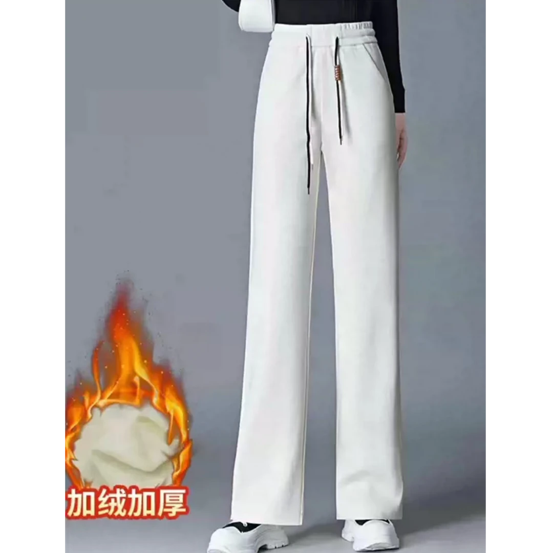 1228秋季加绒加厚休闲阔腿裤百搭高腰垂感直筒裤女