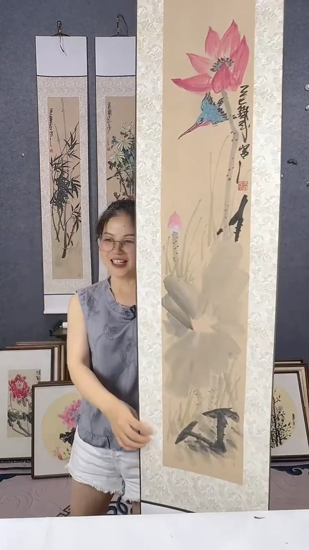 国画175*32吴铁成手绘卷轴