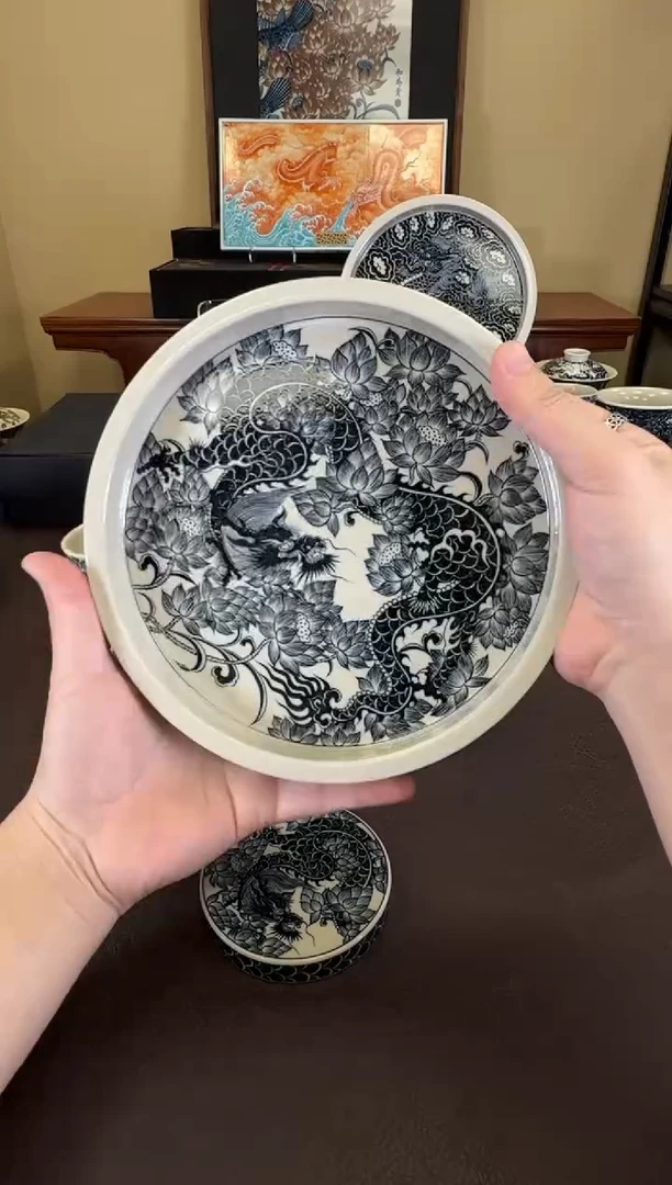 二号釉穿花龙纹壶承