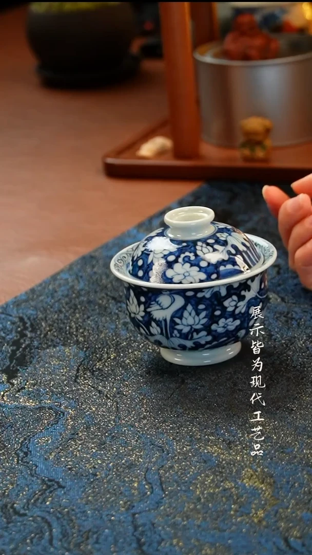 景德镇青花一路联科盖碗