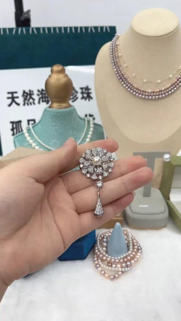 合金耳饰海水珍珠胸针