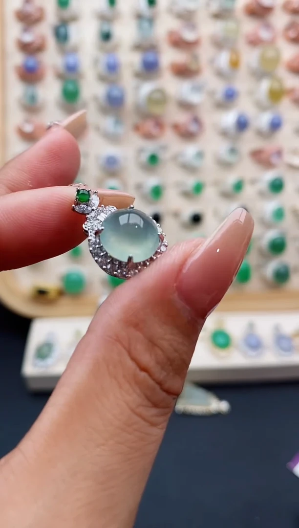 翡翠银S925镶嵌吊坠(不含链)缅甸天然A货翡翠 111  6-2