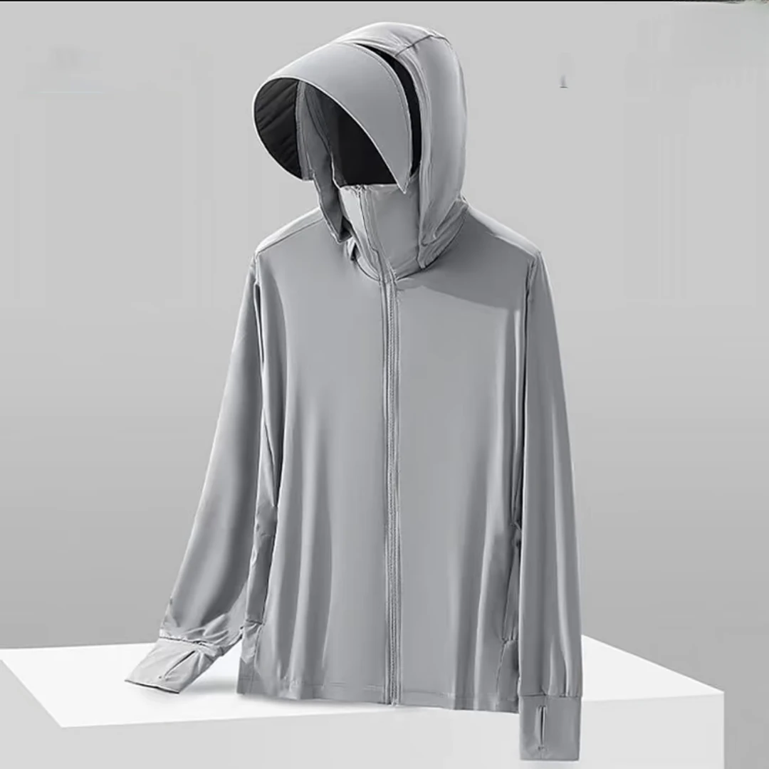 K511原纱锦纶-可拆卸黑胶大帽檐口袋锦纶透气网眼拉链防晒衣