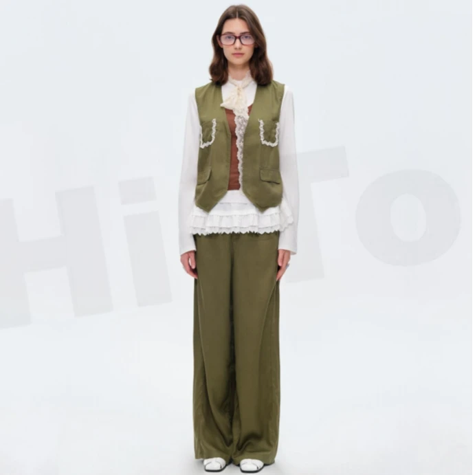 【茉舍】 HI TO HI Hi 橄榄绿休闲百搭宽松裤 H5103-988