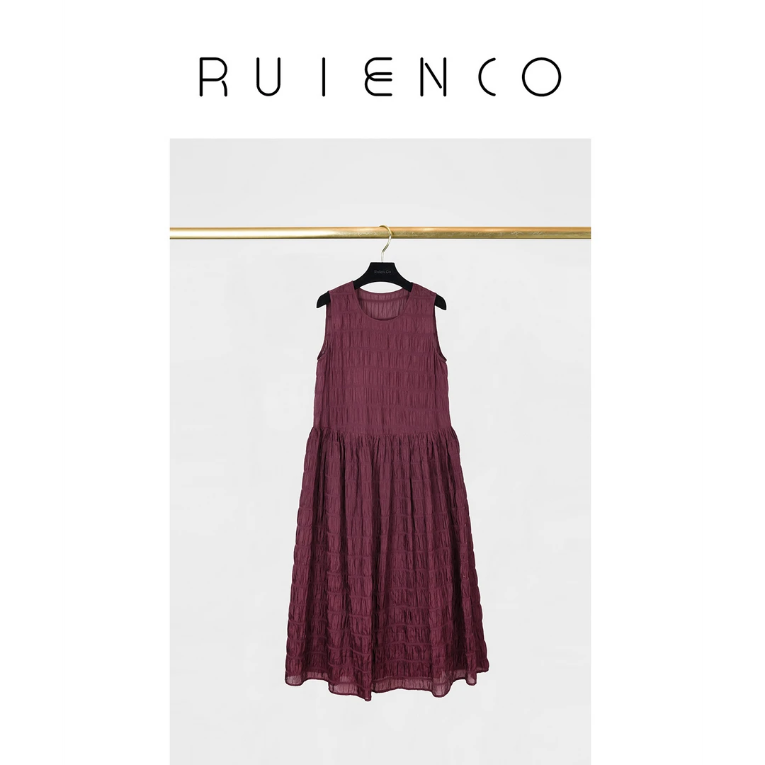 我是摩羯 热辣滚烫 桑蚕丝棉横条绉车绣肌理无袖飘逸春夏连衣裙