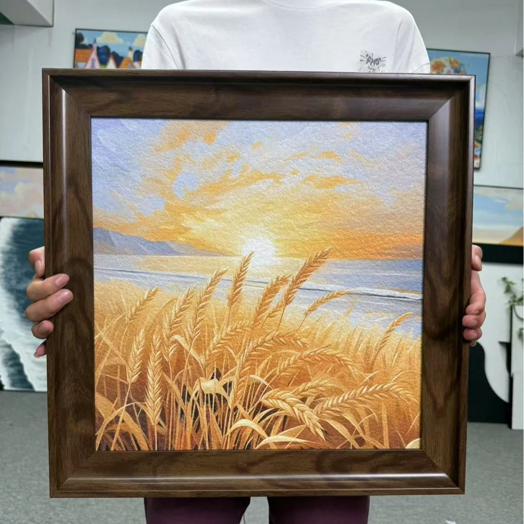 金色麦浪原木风小清新桌面挂摆画欧式卧室客厅玄关装饰画5050