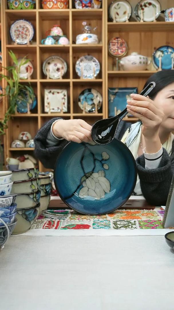 瓷片小可陶瓷高温1个汤碗  1个汤勺