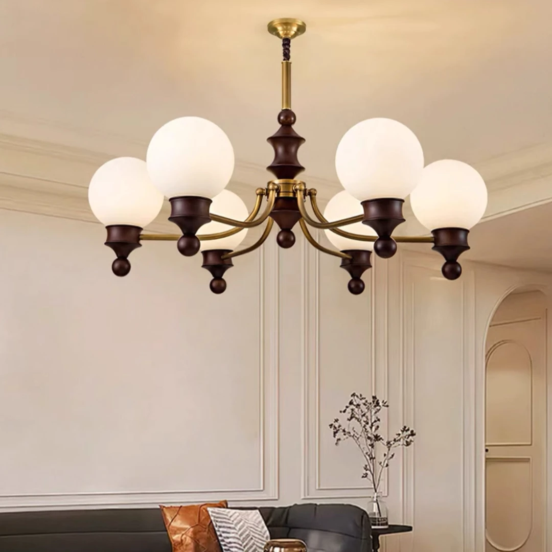 中古风客厅吊灯全铜新款餐厅卧室美式复古高级感大厅胡桃木色吊灯