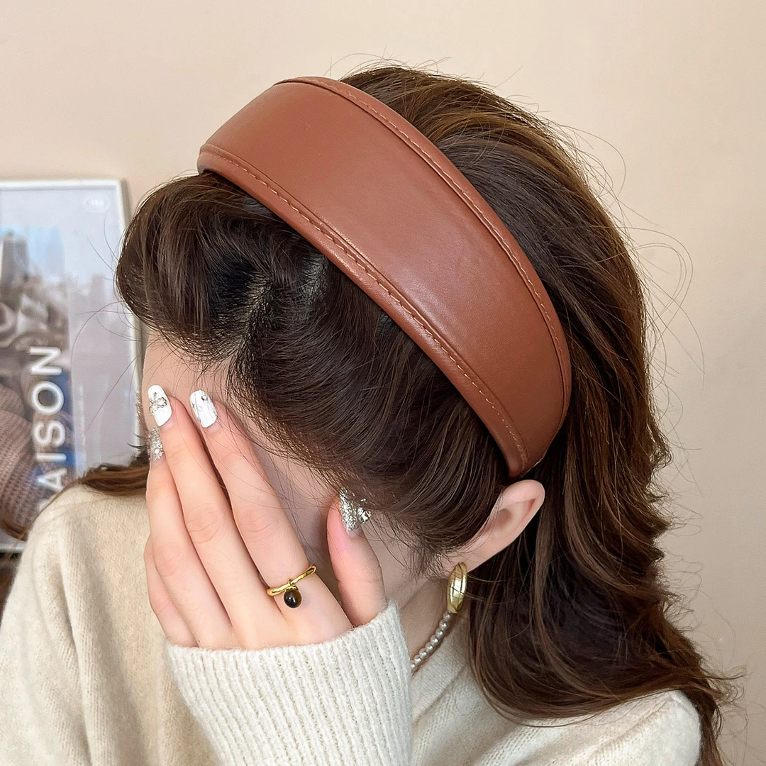 【萌妹子】复古皮质宽边发箍2025新款高级感日常百搭高颅顶头箍发饰