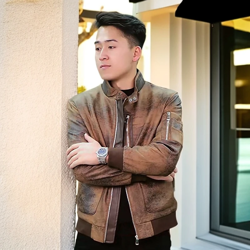 2025新款时尚潮流咖啡色外套修身男士【2507 】