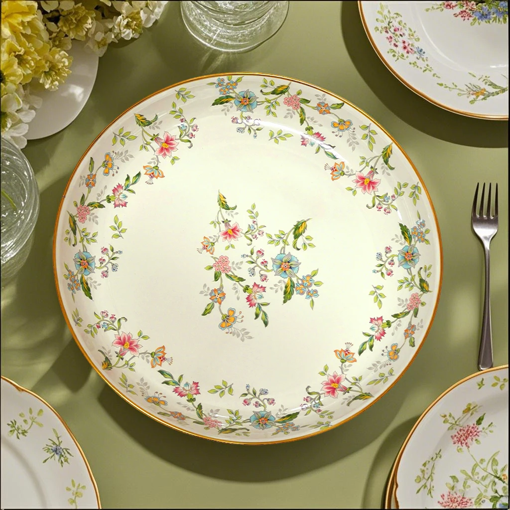 22厘米珐琅搪瓷盘高颜值餐盘加厚菜盘圆盘汤盘锅拍一发二