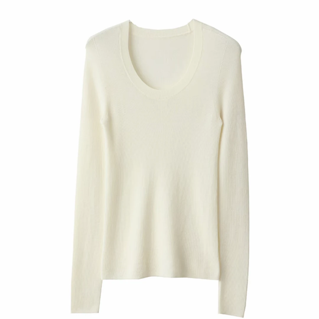 100%绵羊毛U领打底衫48支羊毛衫2025秋冬新款气质通勤纯羊毛针织