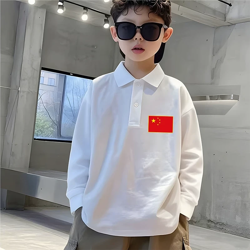 十一国庆儿童纯棉短袖T恤男女中大童童中国风印花百搭Polo上衣服