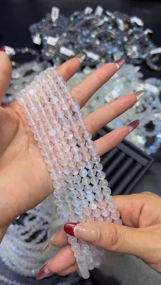 【闪购商品】长石手链未镶嵌7mm入门蓝月光3圈  默认微瑕介意勿拍