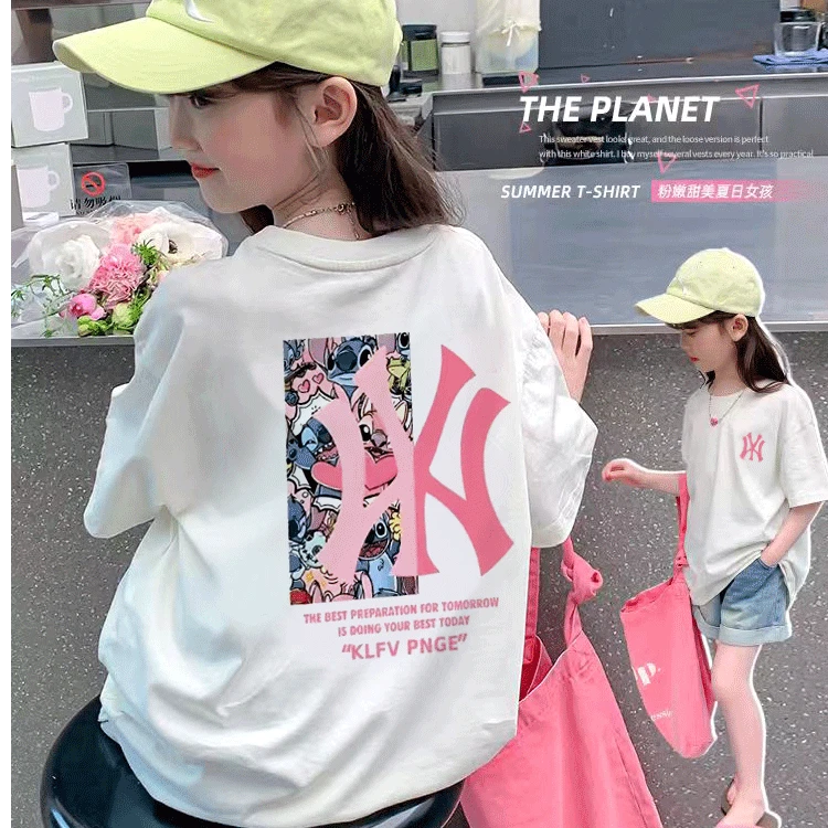 【思晨家】~女童夏季可爱萌趣字母宽松百搭印花小女孩短袖T恤9131