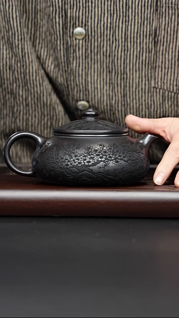 茶壶紫砂宜兴紫砂 梅花大寒江 石黄