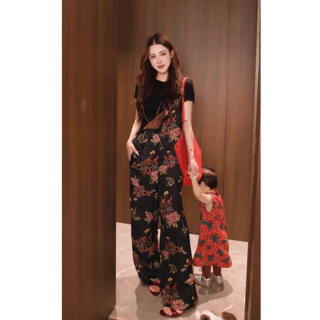 G. yantong/郭彦彤夏季定制轻奢碎花背带裤阔腿印花连体裤KZ71新