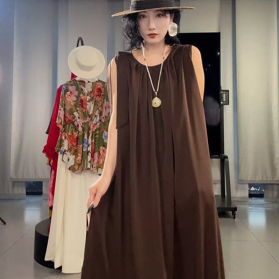 2025小众设计休闲宽松大码连衣裙女时尚气质百搭轻薄透气背心长裙