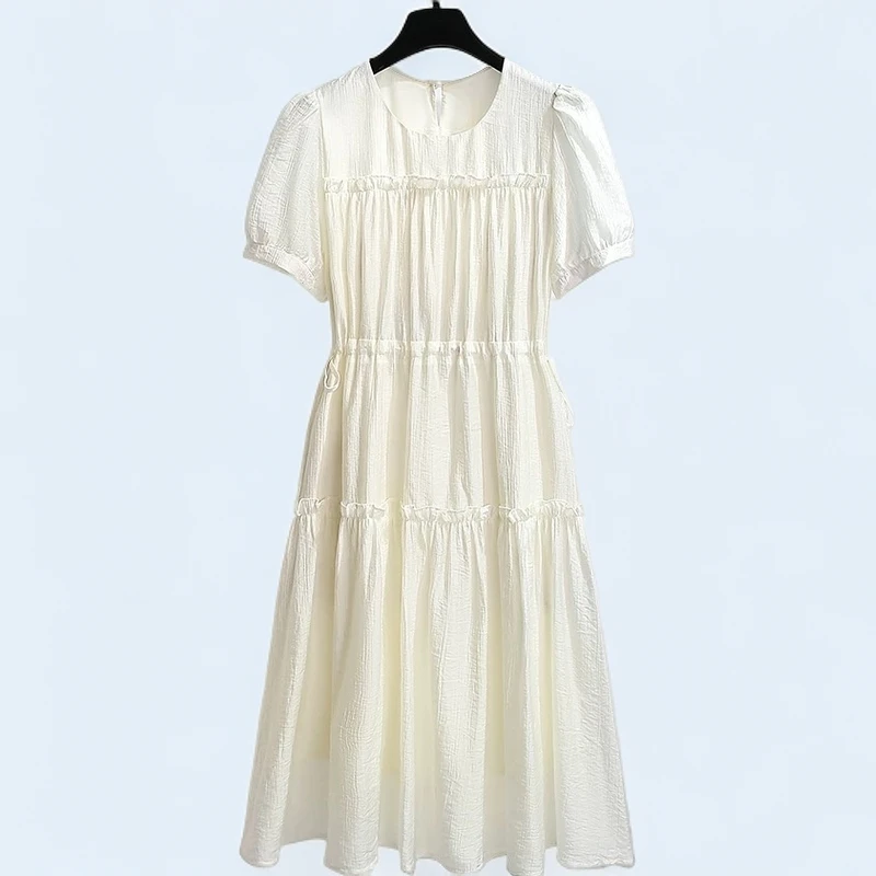 莱赛尔天丝清纯掐腰连衣裙25B132