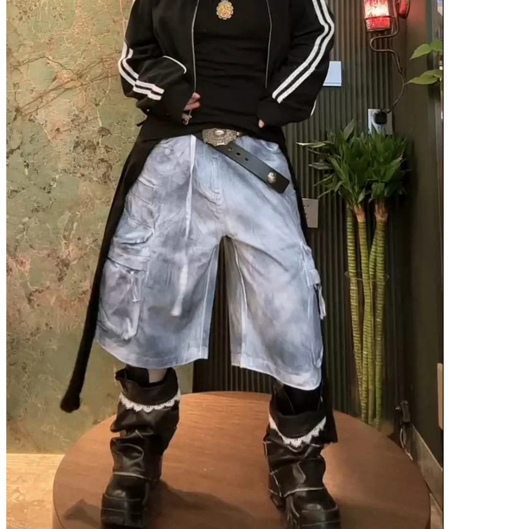 新款定制扎染牛仔短裤